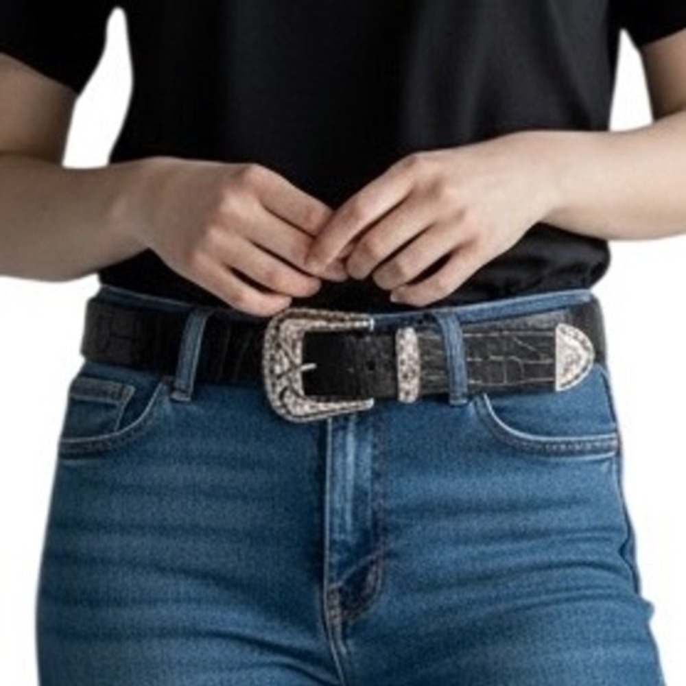 Brighton Vintage Croc Embossed Leather Western Belt